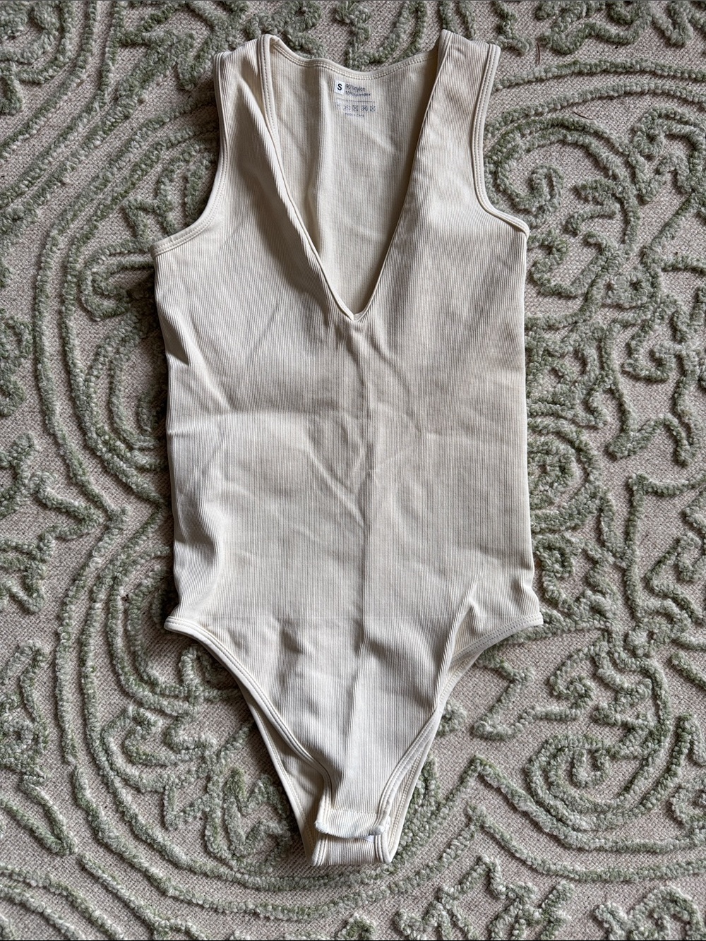 Kids Cream Ribbed V-Neck One Piece Bodysuit